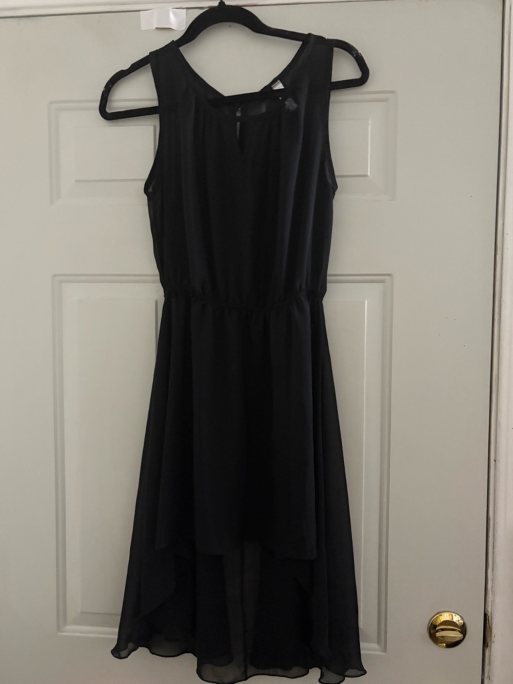Black Sleeveless High-Low Dress with Cinched Waist